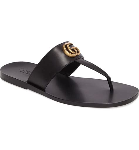 Gucci Marmont Leather Thong Sandals With Double G.